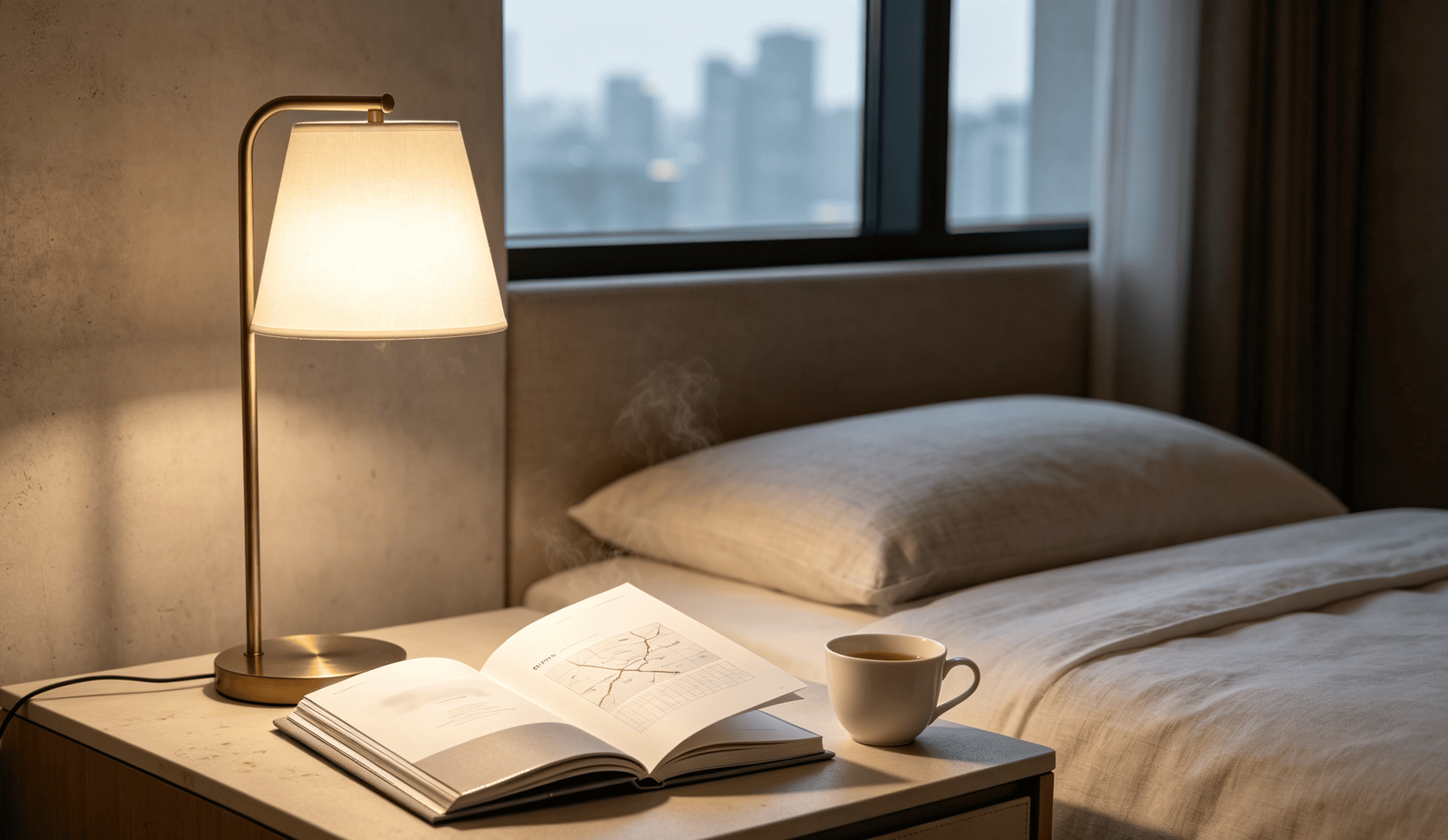 Custom China travel itinerary PDF on a hotel nightstand
